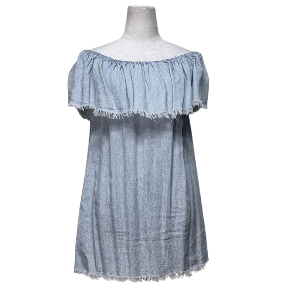 Show Me Your MuMu Light Blue Chambray Off-Shoulders Mini Dress Size Small